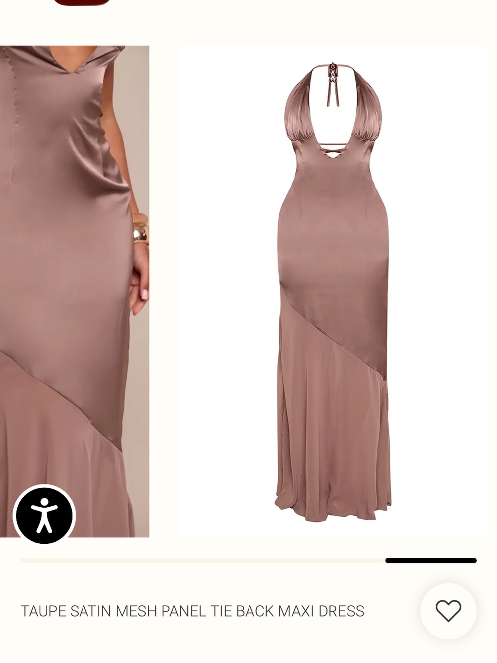 Fashion Nova Taupe Satin Halter Tie-Back Maxi Dress